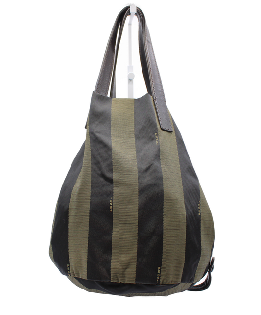 Fendi Pequin Canvas Foldable Bucket Leather Straps Bag front
