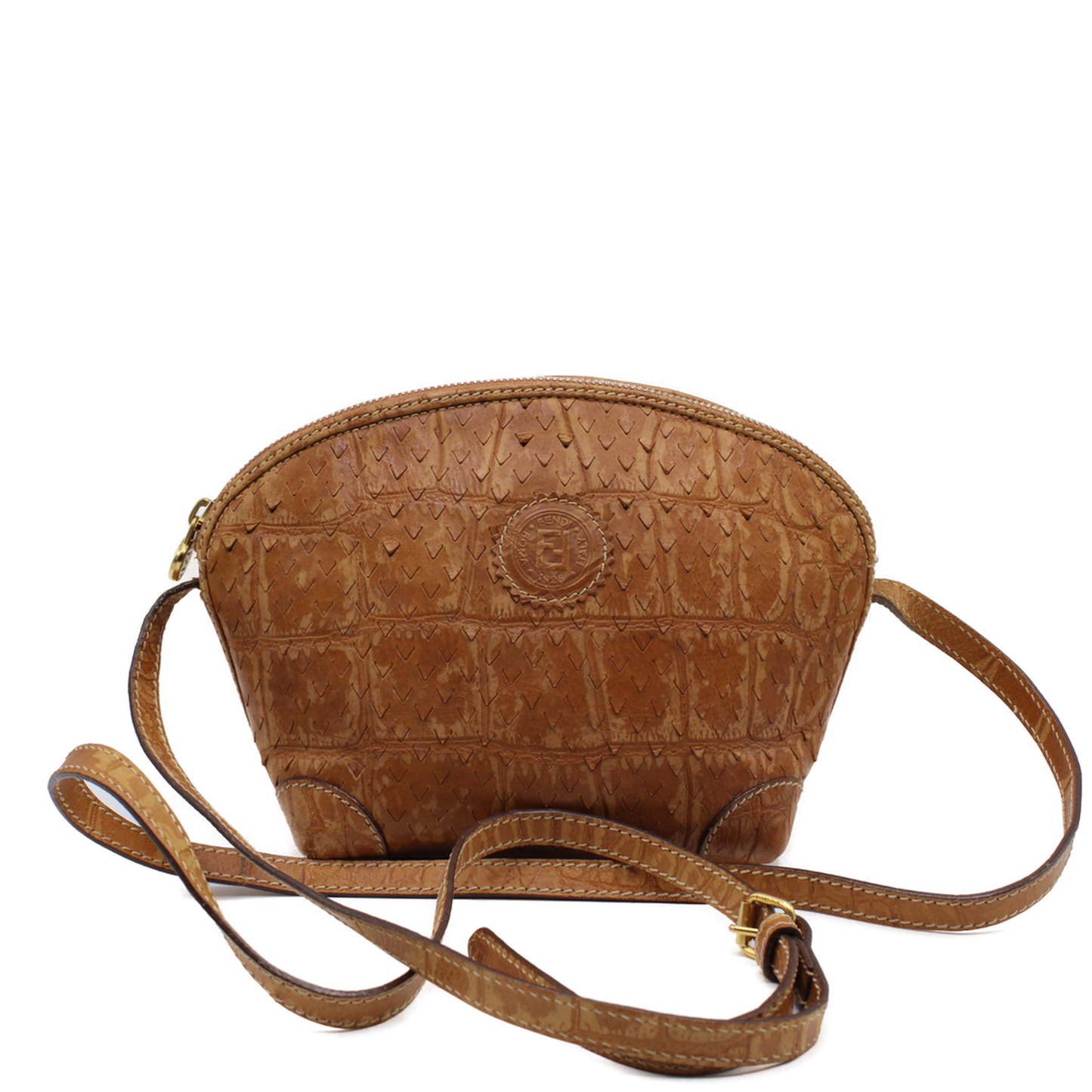 Fendi Perforated Leather Crossbody Vibrant Orange Hue Bag