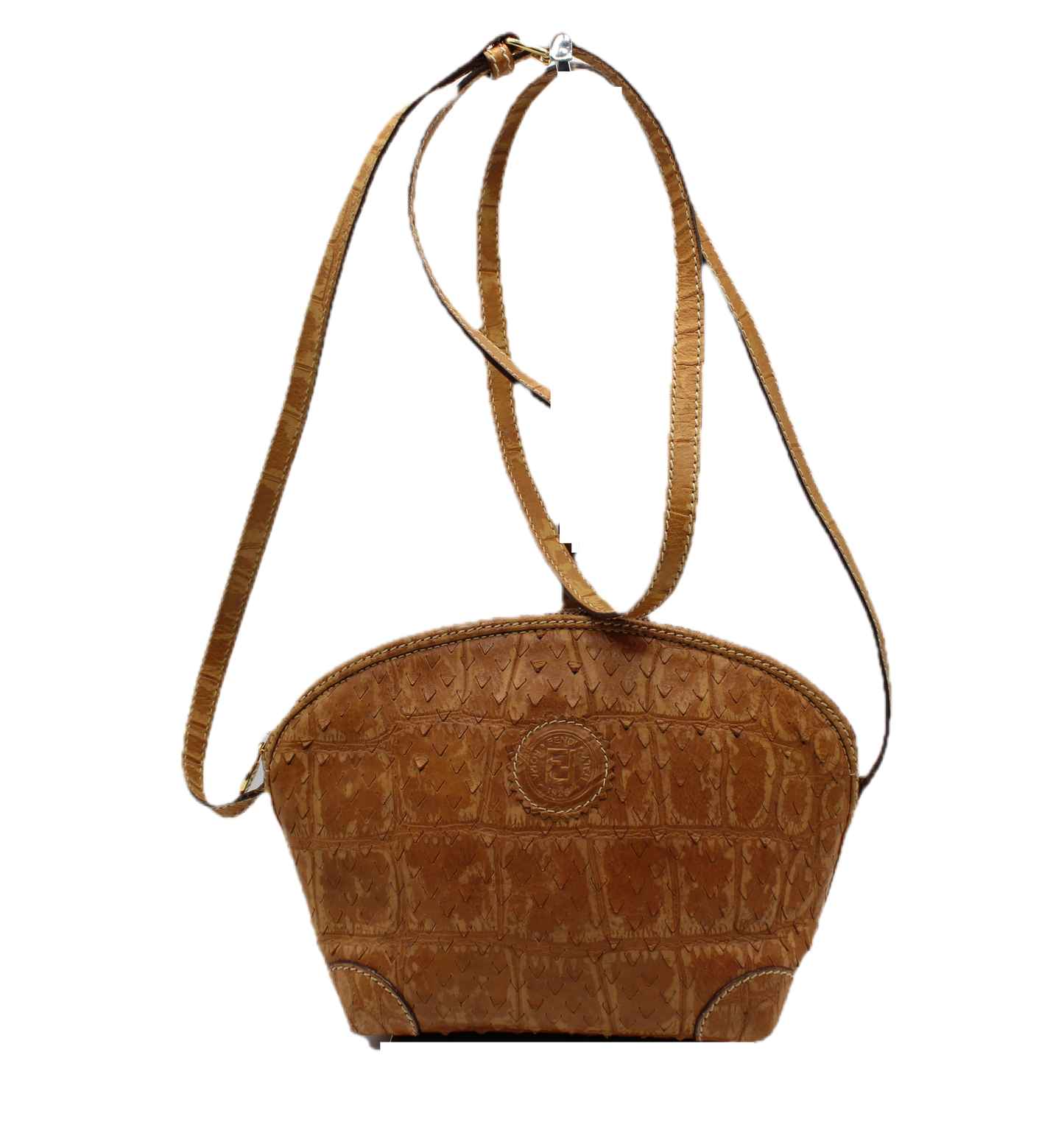 Fendi Perforated Leather Crossbody Vibrant Orange Hue Bag full view