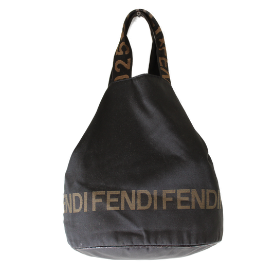 Fendi Star Roma Black Canvas Tote Bucket Bag 