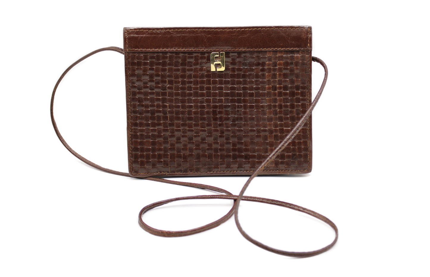 Fendi Woven Brown Leather Framed Bag front