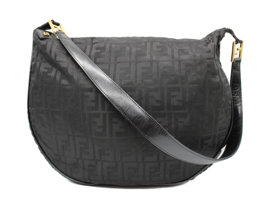 Fendi Zucca Hobo Bag in Black Large Size FF Gold Logo