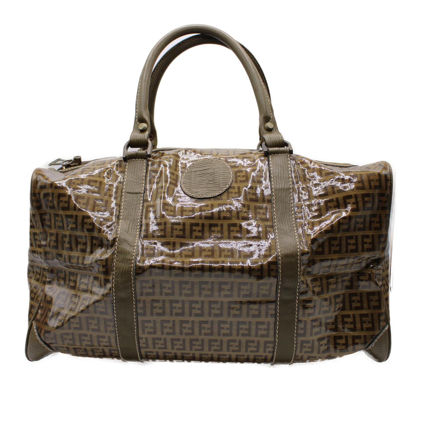 Fendi Zucca Patent Leather Boston Bag closeup full