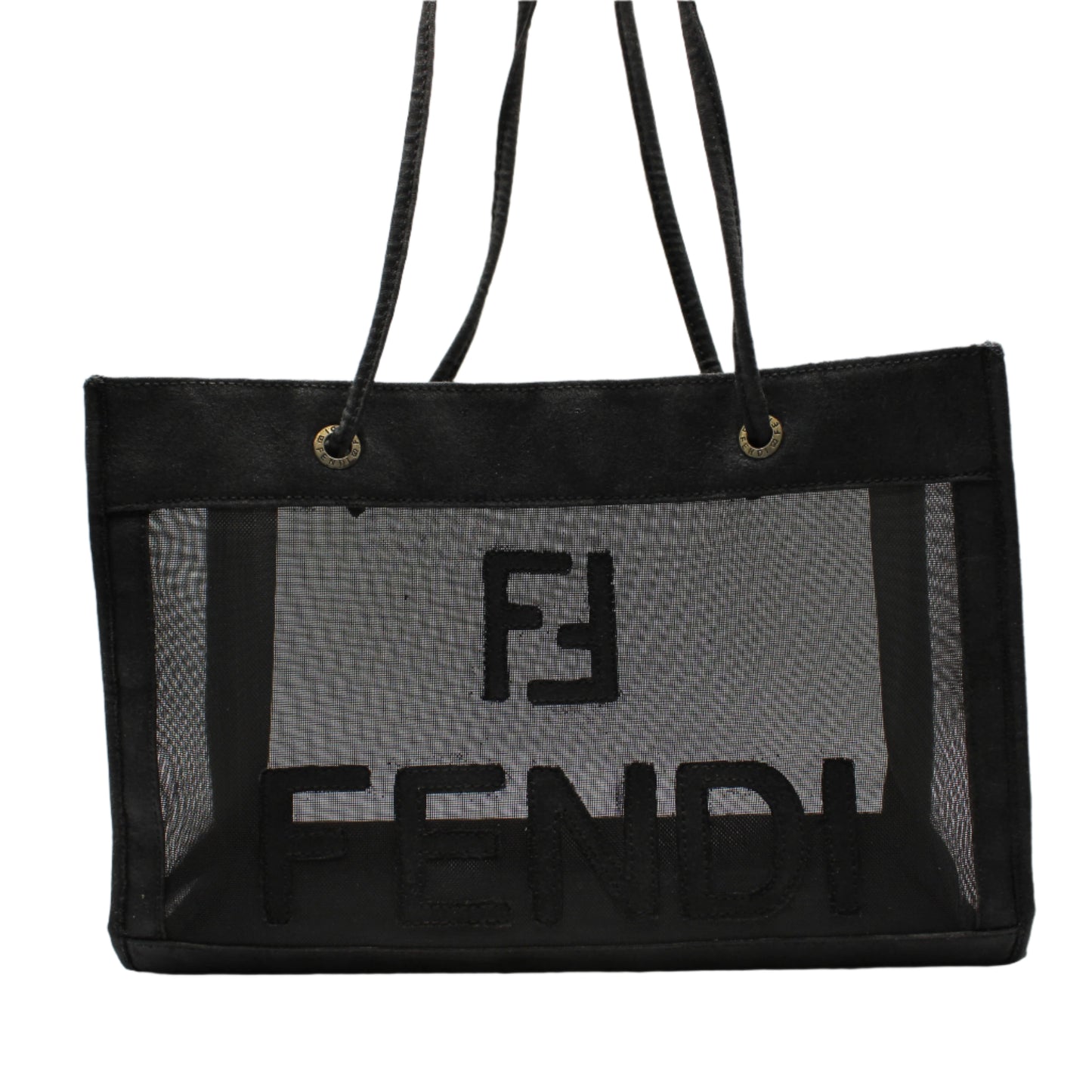 Fendi Black Mesh Canvas Tote Bag