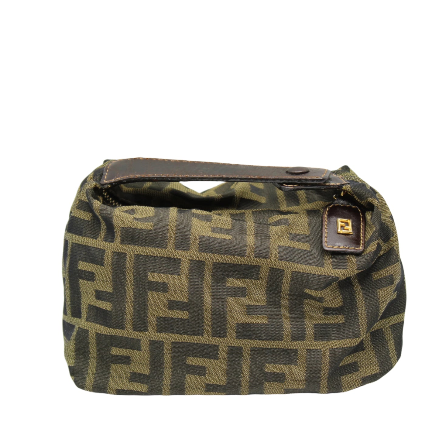 Fendi Brown Zucca Canvas Leather Strap Wristlet Pouch Bag