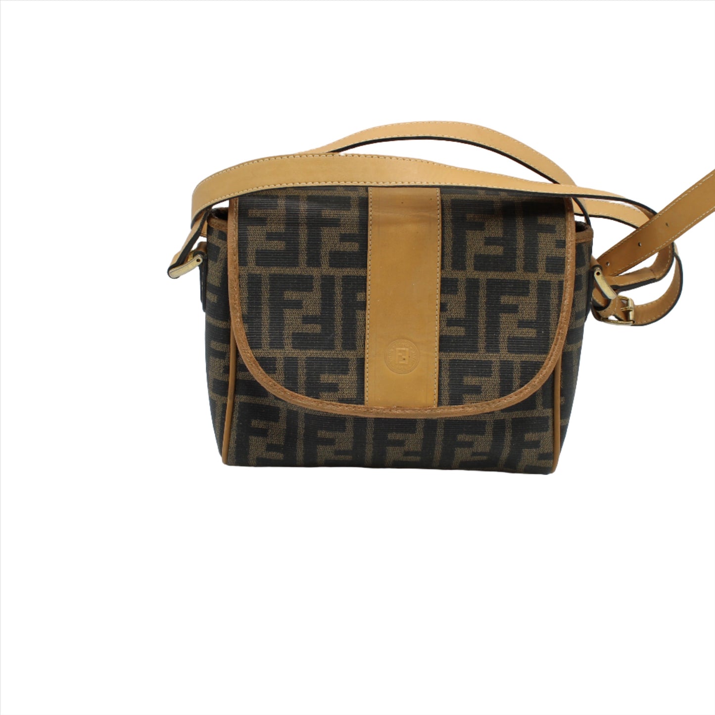 Fendi Brown Zucca Flap Crossbody Bag with Leather Trim