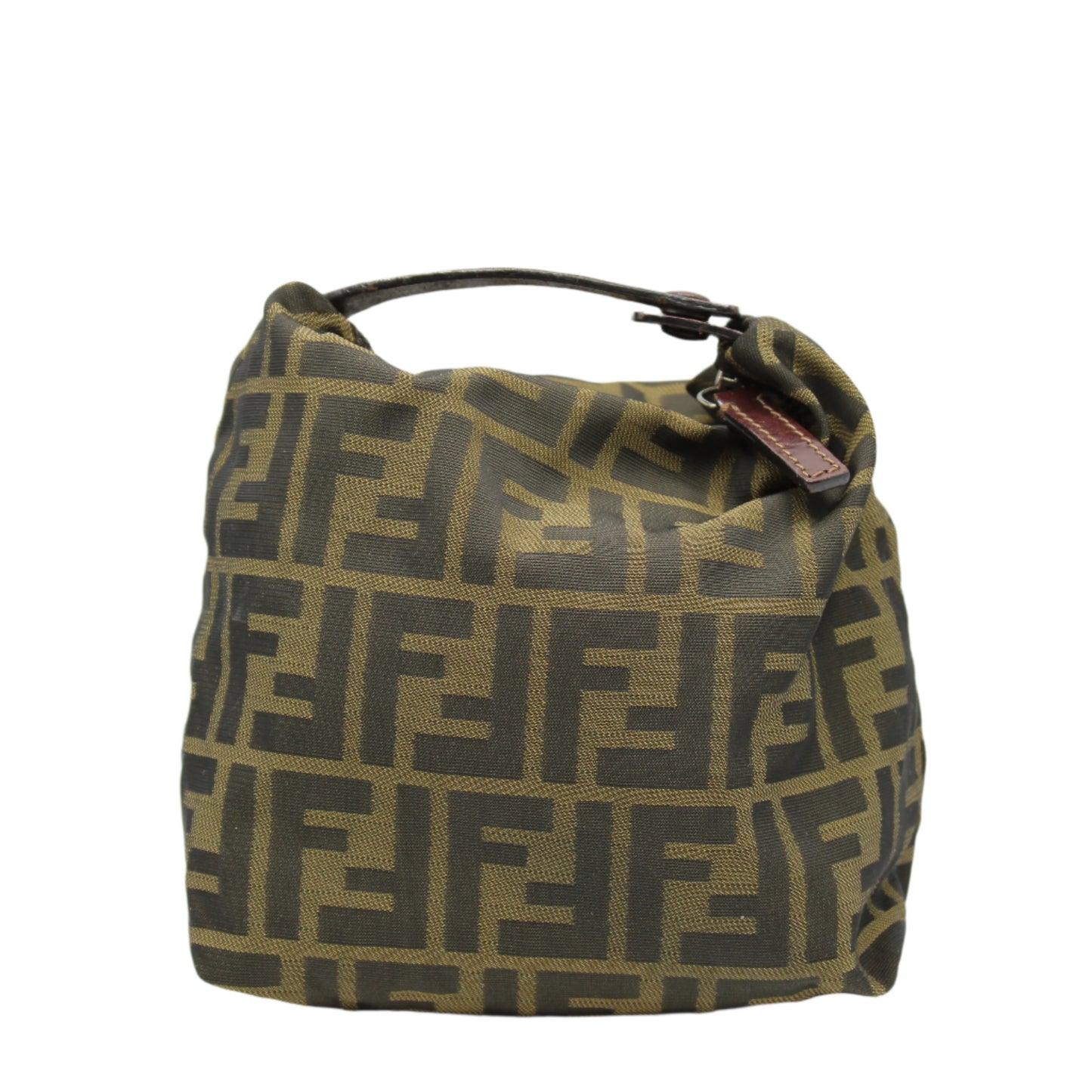 Fendi Brown Zucca Print Cloth Pouch Leather Handle Bag