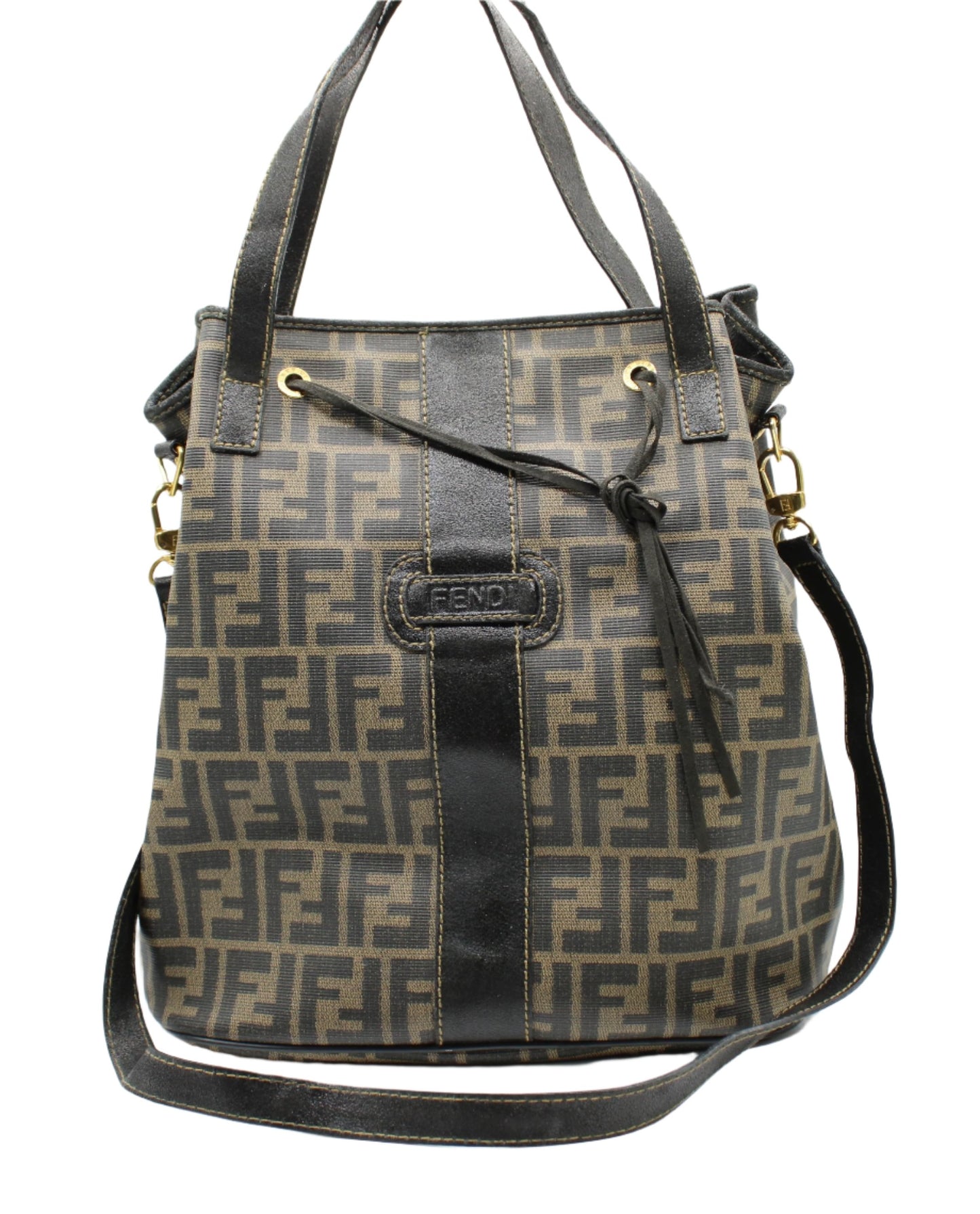Fendi Brown Zucca Print Leather 2-Way Tote Crossbody Bag