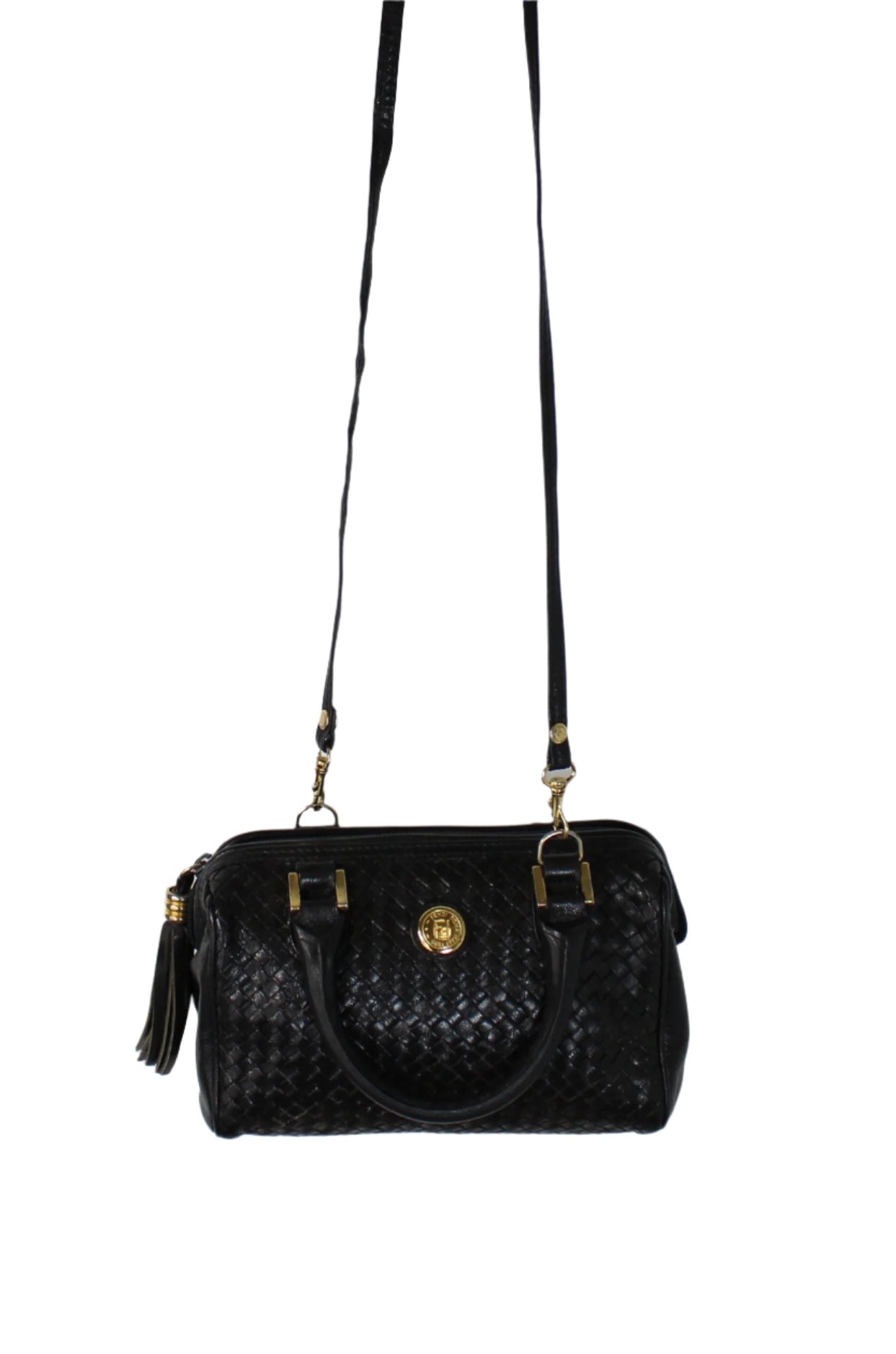 Fendi Dark Navy Woven Leather Mini Crossbody Boston Bag full view