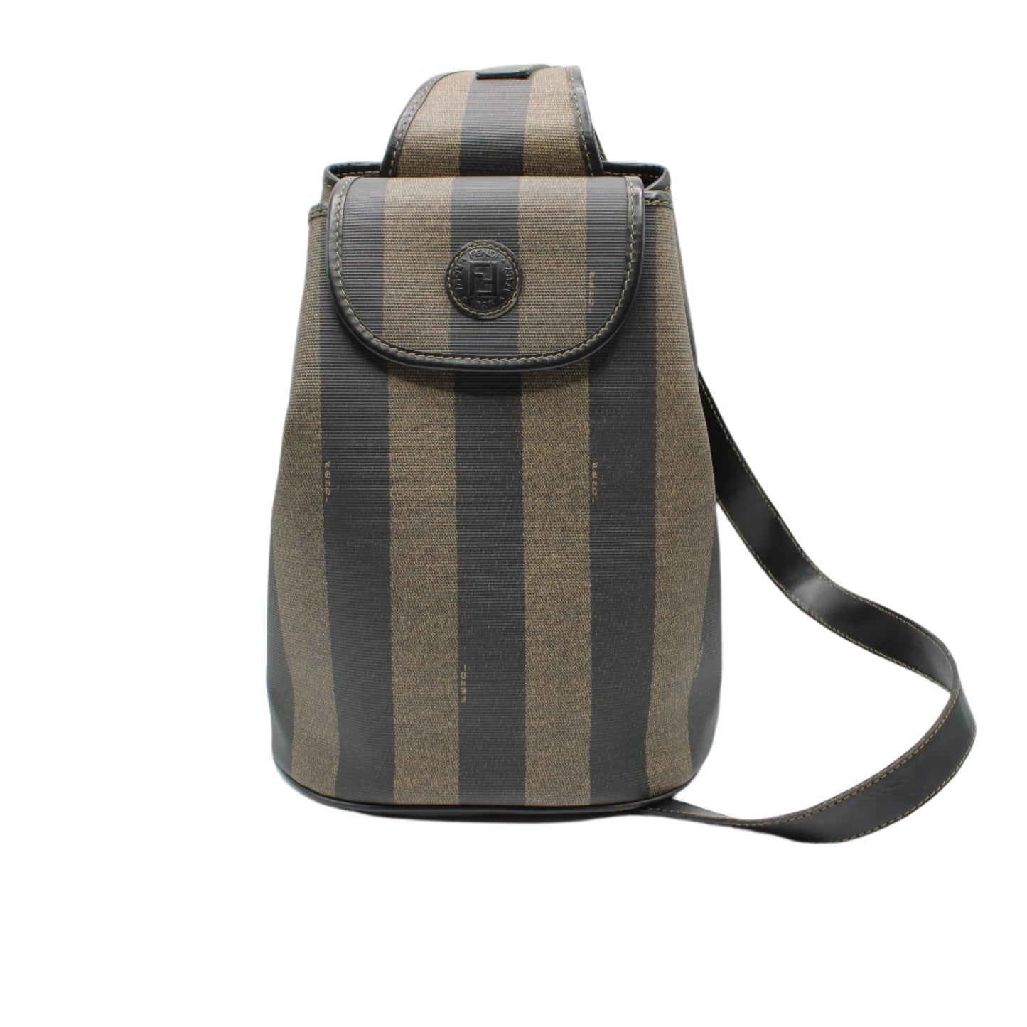 Fendi Pequin Striped Sling Bag Adjustable Shoulder Strap Leather Trim