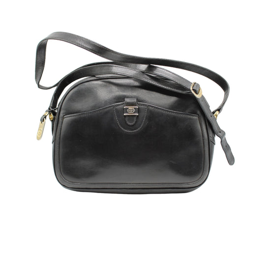 Gucci Black Leather Crossbody Bag with Logo Charm