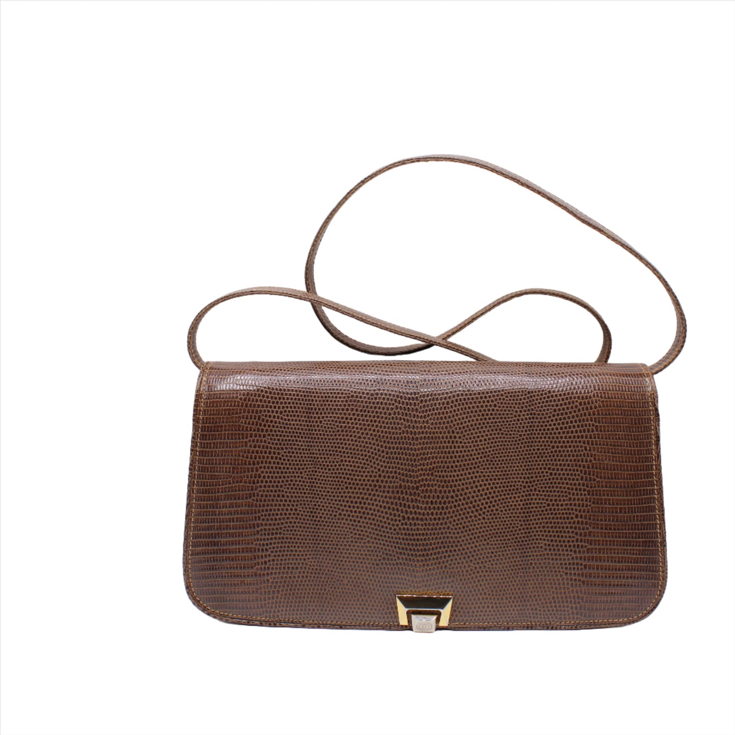 Gucci Brown Lizard Leather Convertible Crossbody Bag front