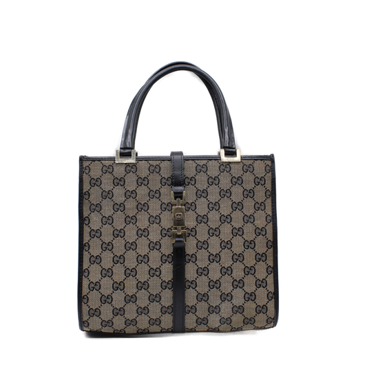 Gucci GG Brown Monogram Small Jackie Line Top Handle Tote Bag