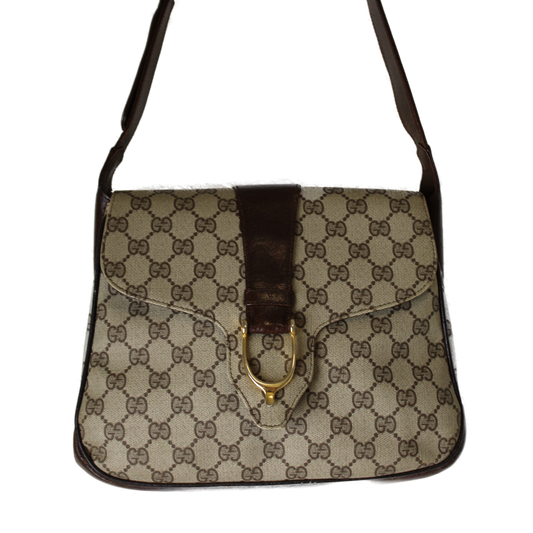 Gucci GG Brown Supreme Canvas Flap Shoulder Bag  front