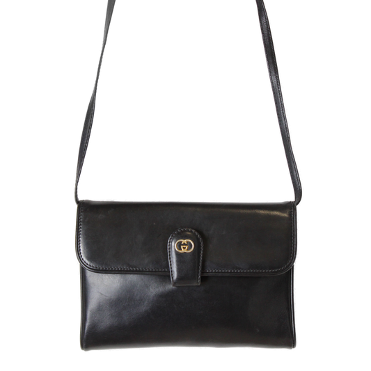 Gucci Interlocking GG Black Leather Flap Crossbody Bag Tom Ford Vintage