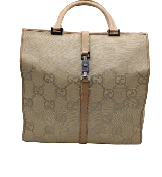 Gucci Jackie 1961 Beige Leather Trim Tote Bag