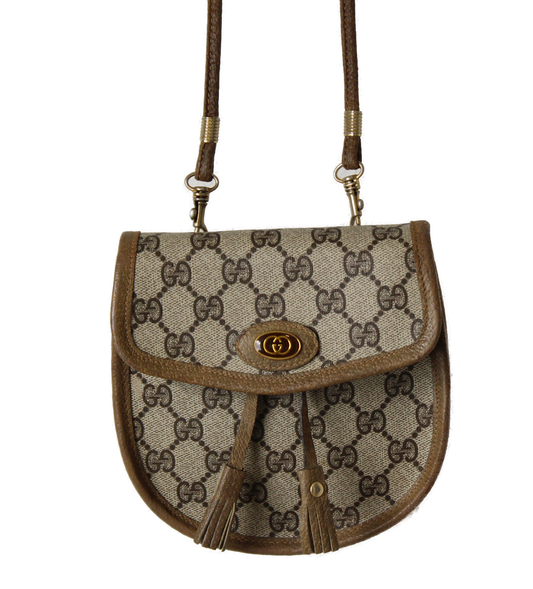 Gucci Mini Saddle Brown Ophidia Canvas Leather Crossbody Bag Vintage