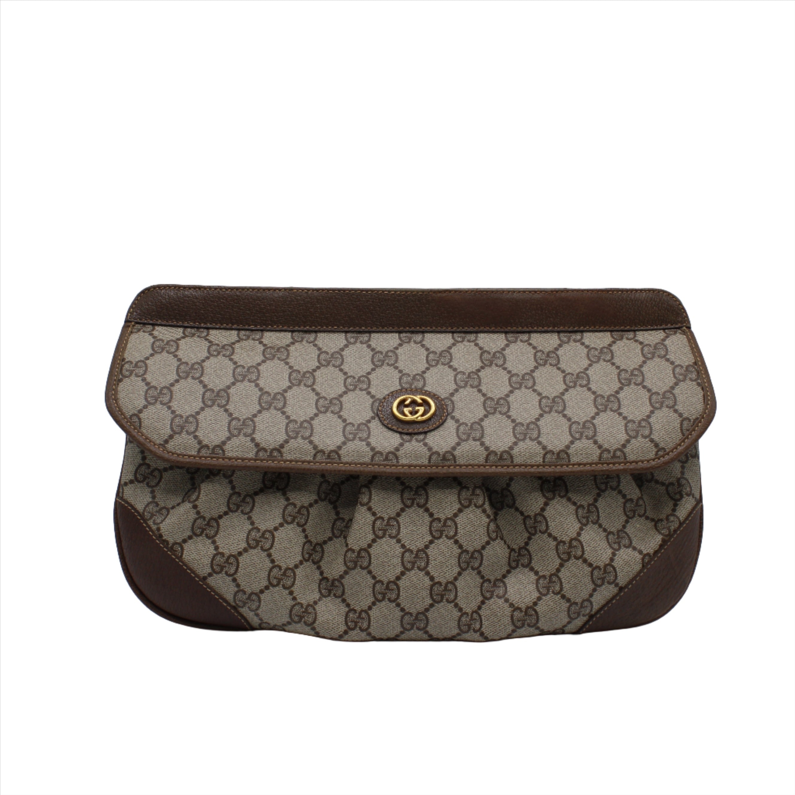 Gucci Ophidia GG Monogram Brown Canvas and Leather Clutch Bag