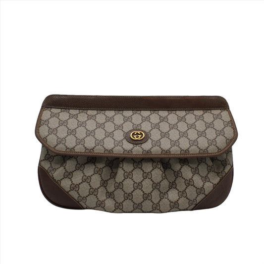 Gucci Ophidia GG Monogram Brown Canvas and Leather Clutch