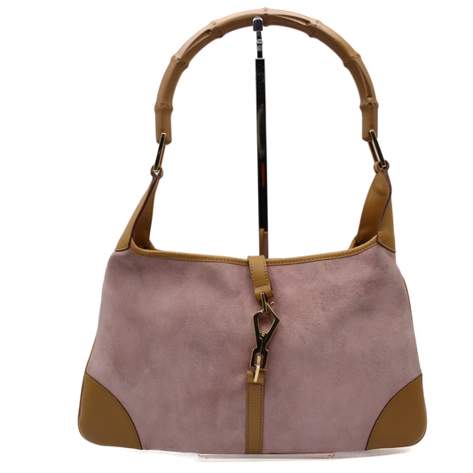 Gucci Pink Bamboo Handle Lobster Clasp Jackie O Hobo Bag