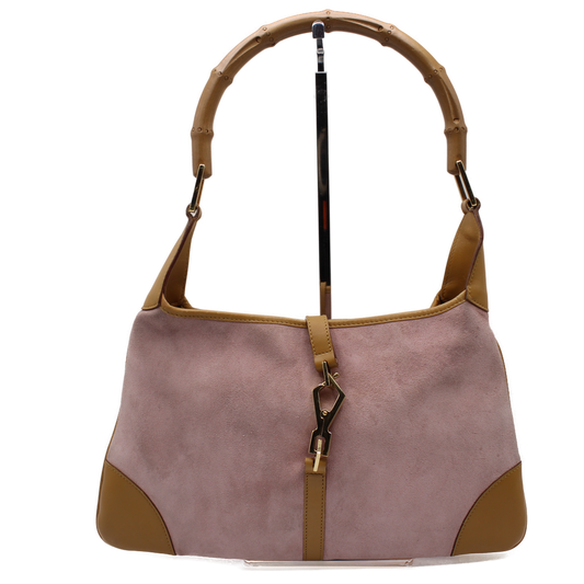 Gucci Pink Bamboo Handle Lobster Clasp Jackie O Hobo Bag 
