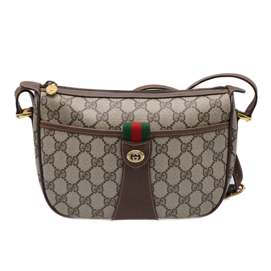 Gucci Supreme Ophidia GG Canvas Brown Leather Trim Crossbody Bag front