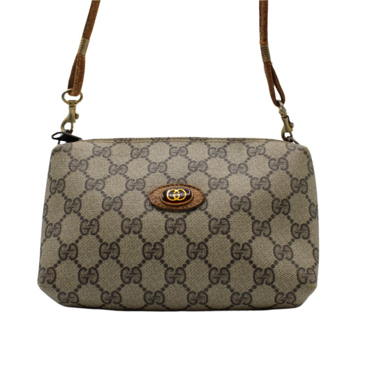 Gucci Beige Brown GG Canvas Leather Crossbody Bag