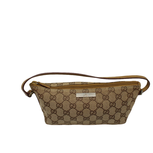 Gucci Beige GG Canvas Boat Pochette Small Handbag Leather Trim