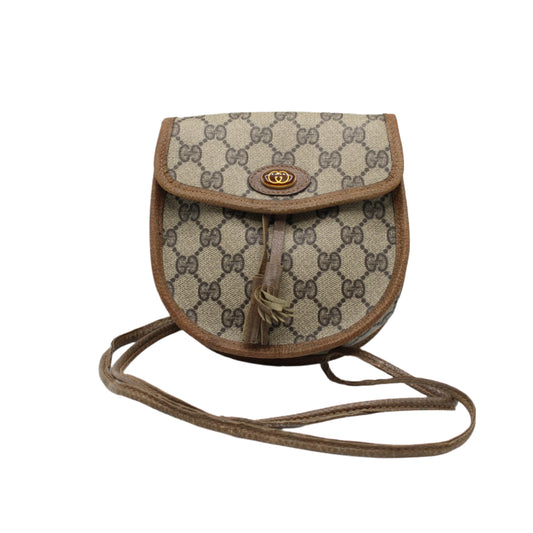 Gucci Beige GG Canvas Leather Trim Oval Crossbody Bag