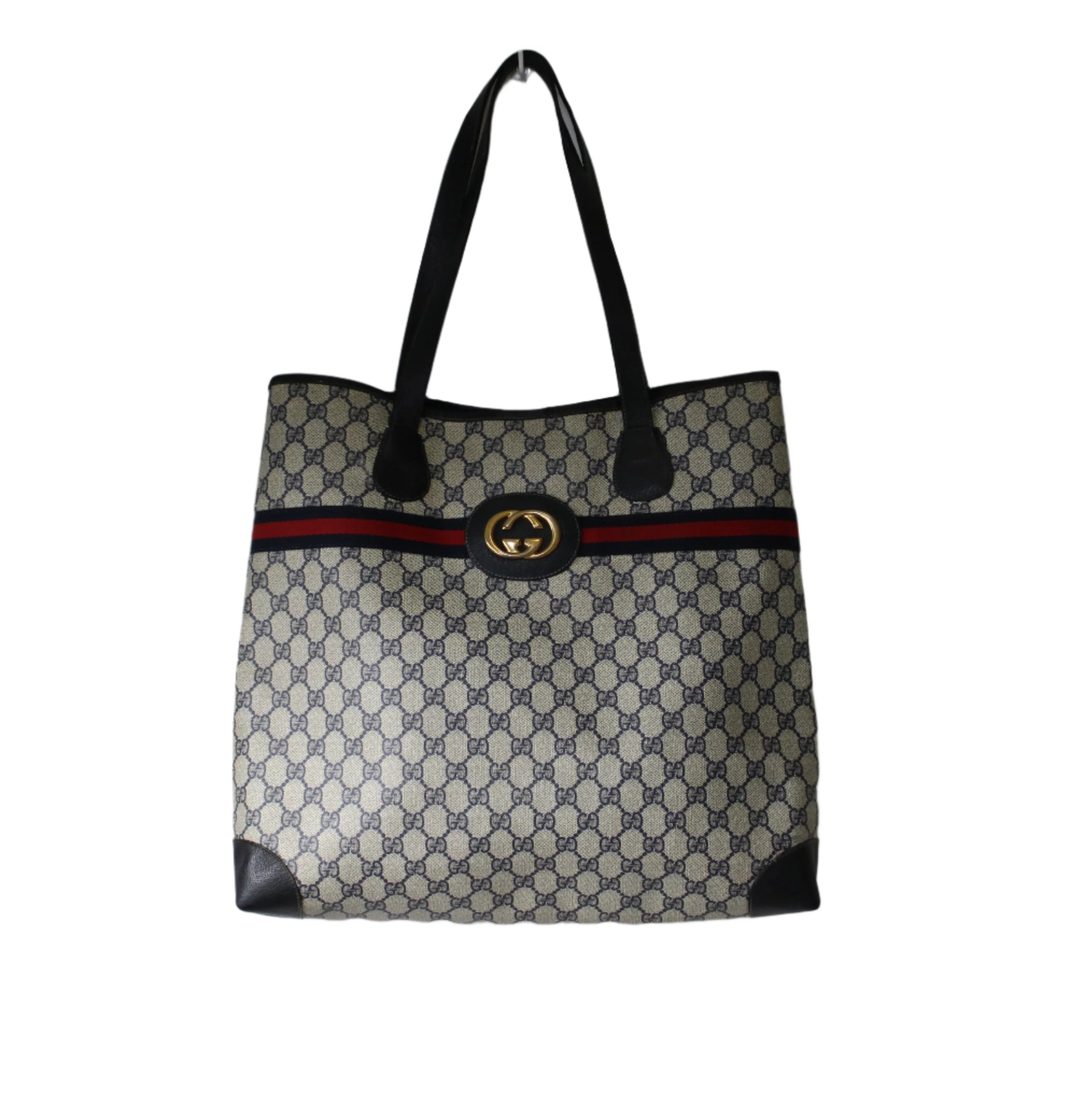 Gucci Beige GG Canvas Navy Leather Large Tote Bag