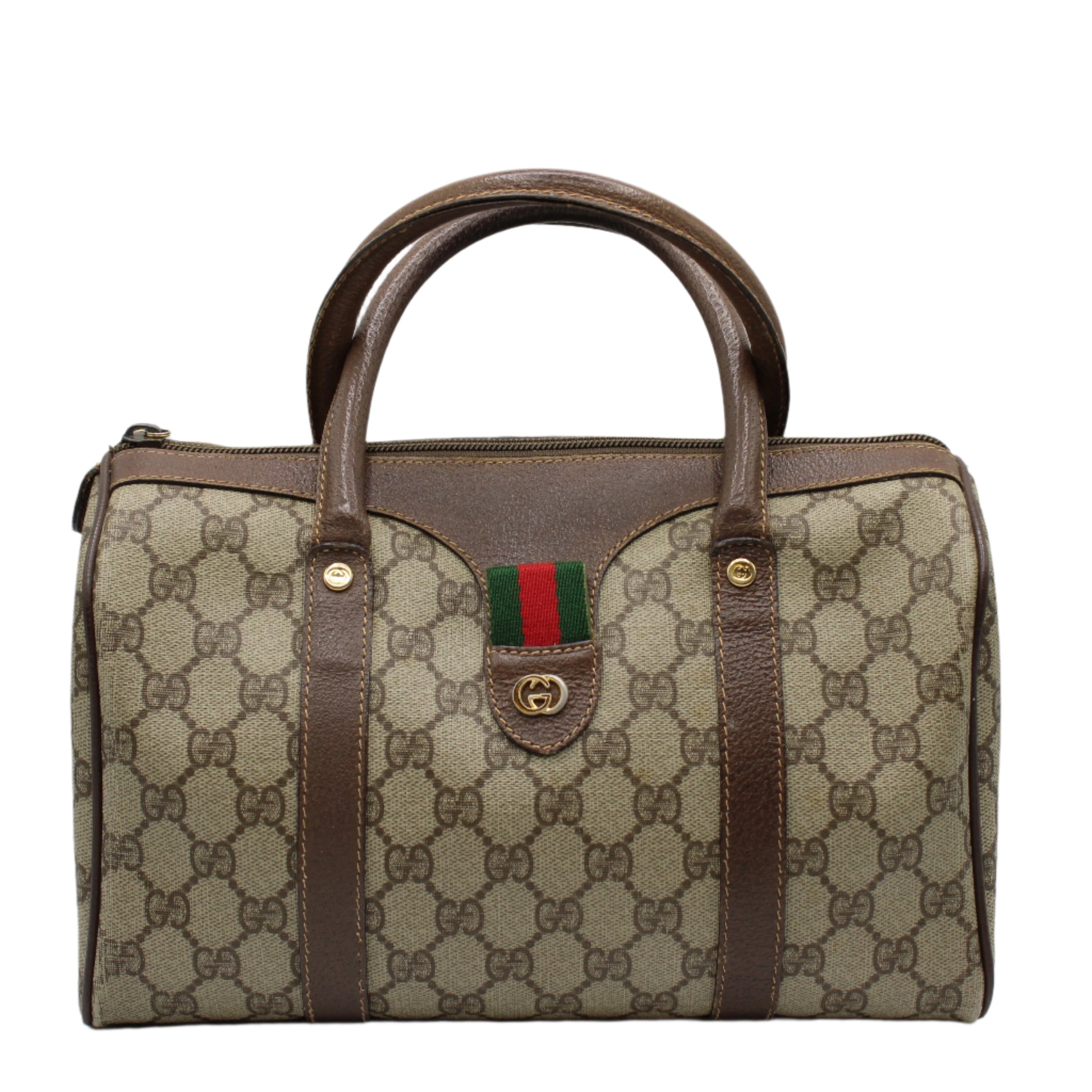 Gucci Beige GG Coated Canvas and Leather Ophidia Boston Bag