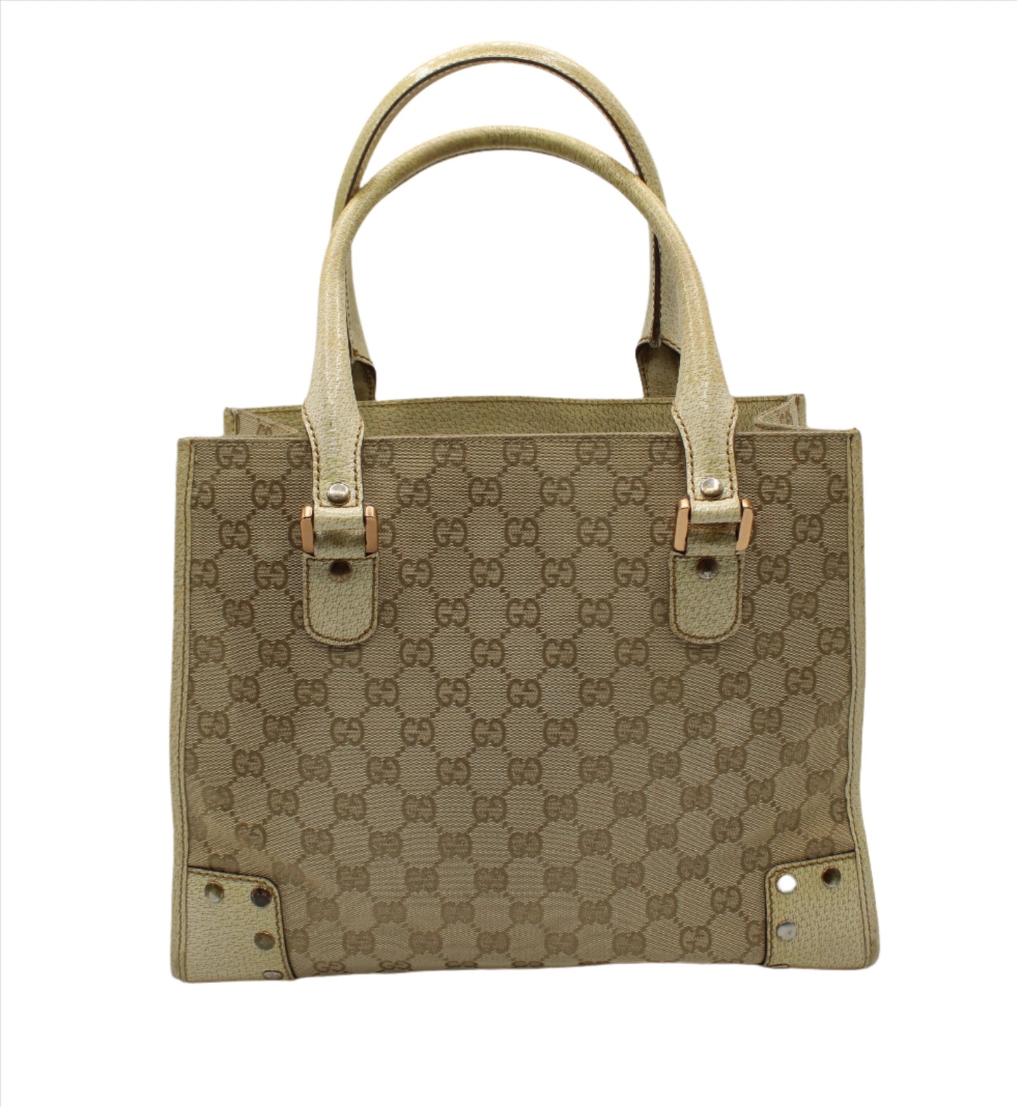 Gucci Beige Leather and Canvas Open Top Tote Bag
