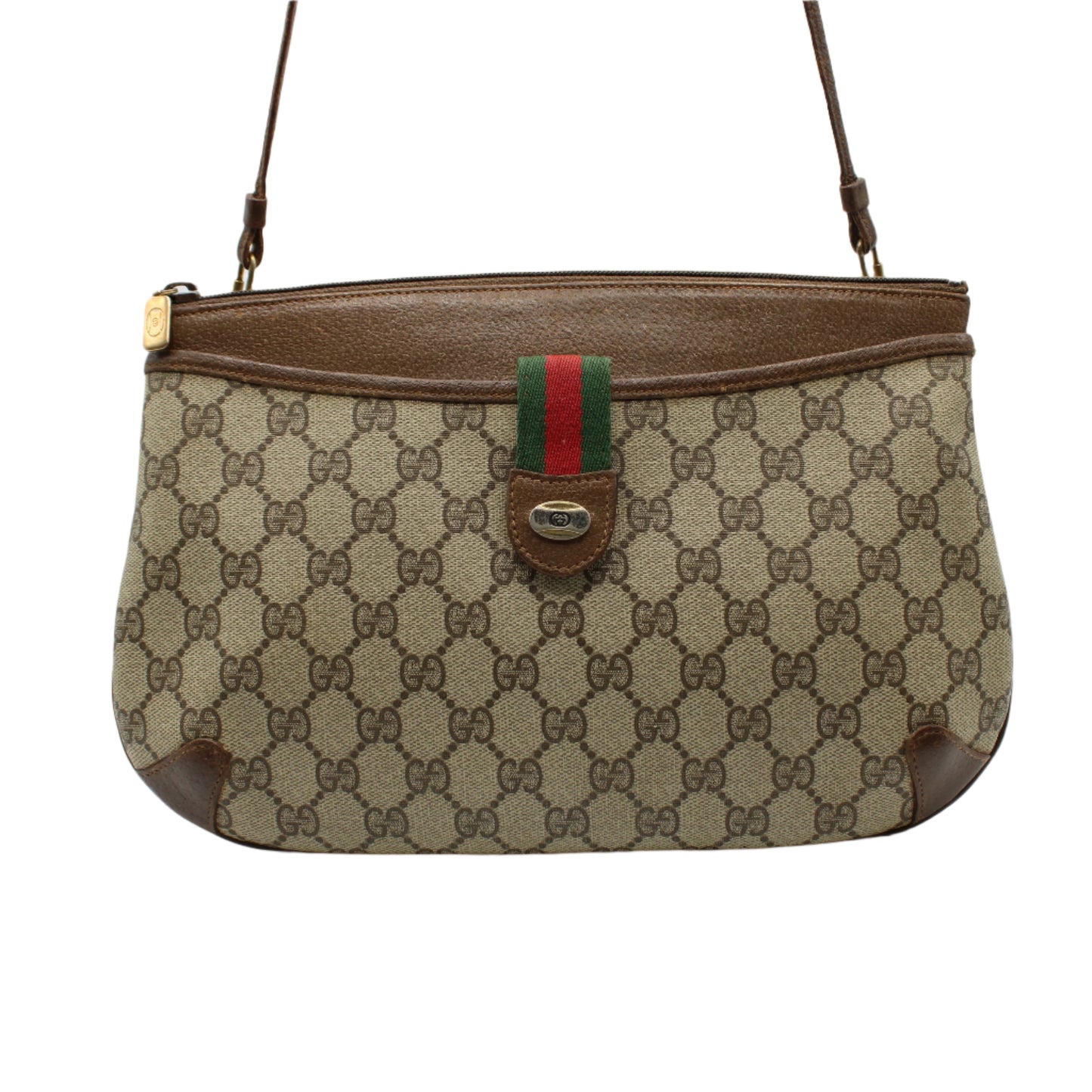 Gucci Beige and Brown GG Canvas Leather Crossbody Bag