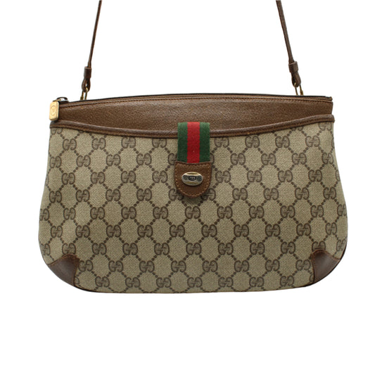 Gucci Beige and Brown GG Canvas Leather Crossbody Bag
