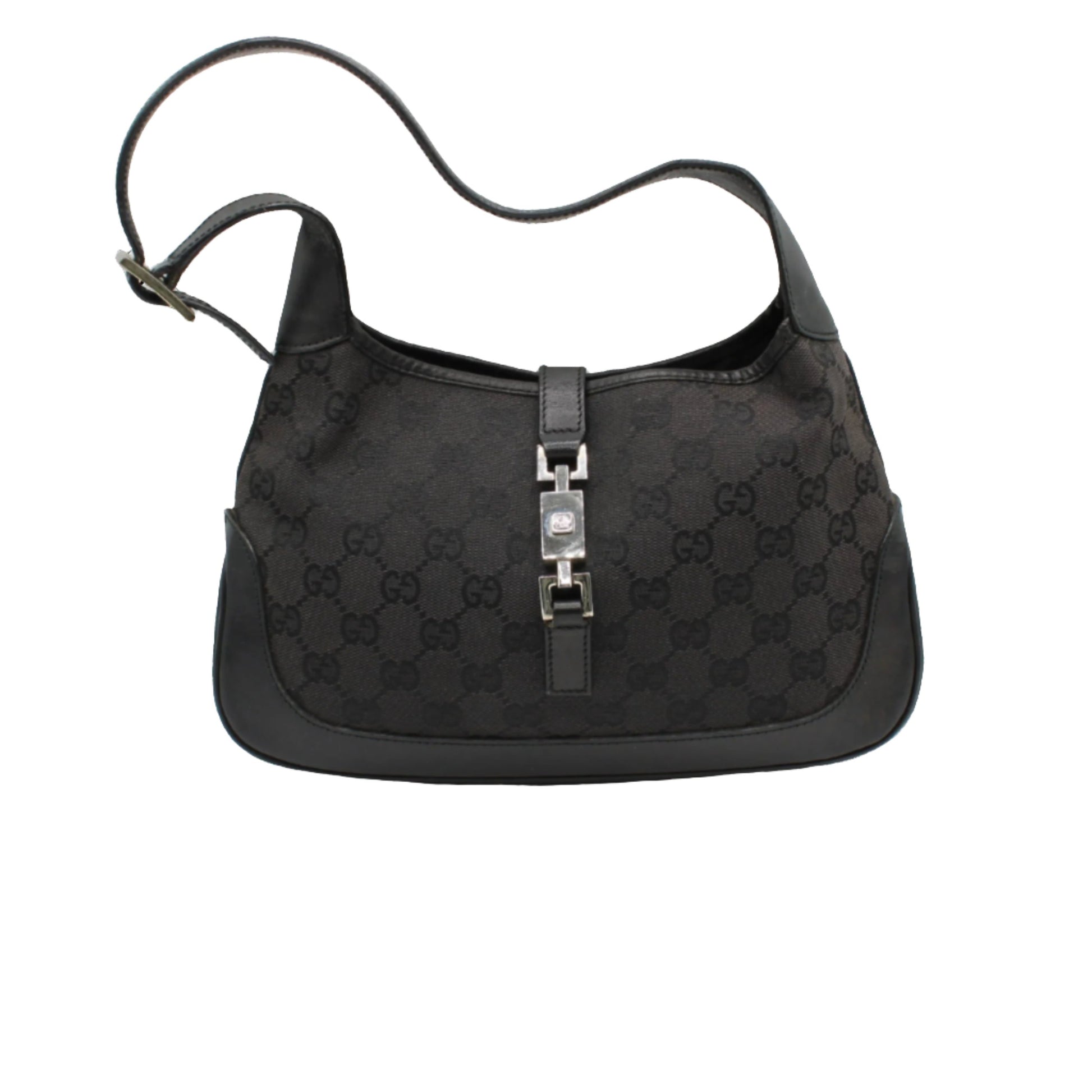 Gucci Black GG Canvas and Leather Small Jackie Hobo Bag