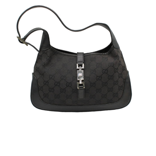 Gucci Black GG Canvas and Leather Small Jackie Hobo Bag