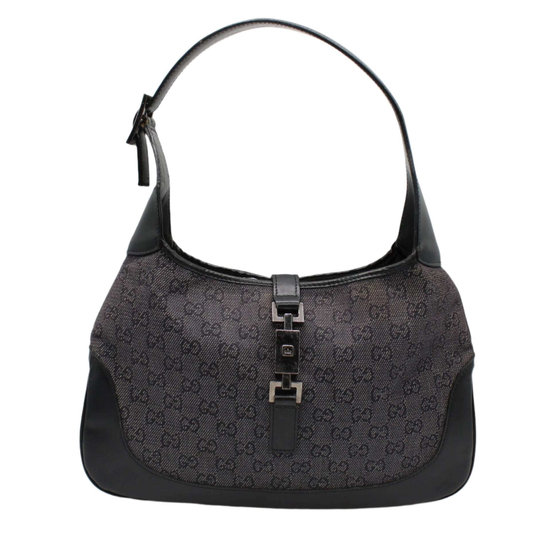 Gucci Black GG Denim Leather Jackie Handbag