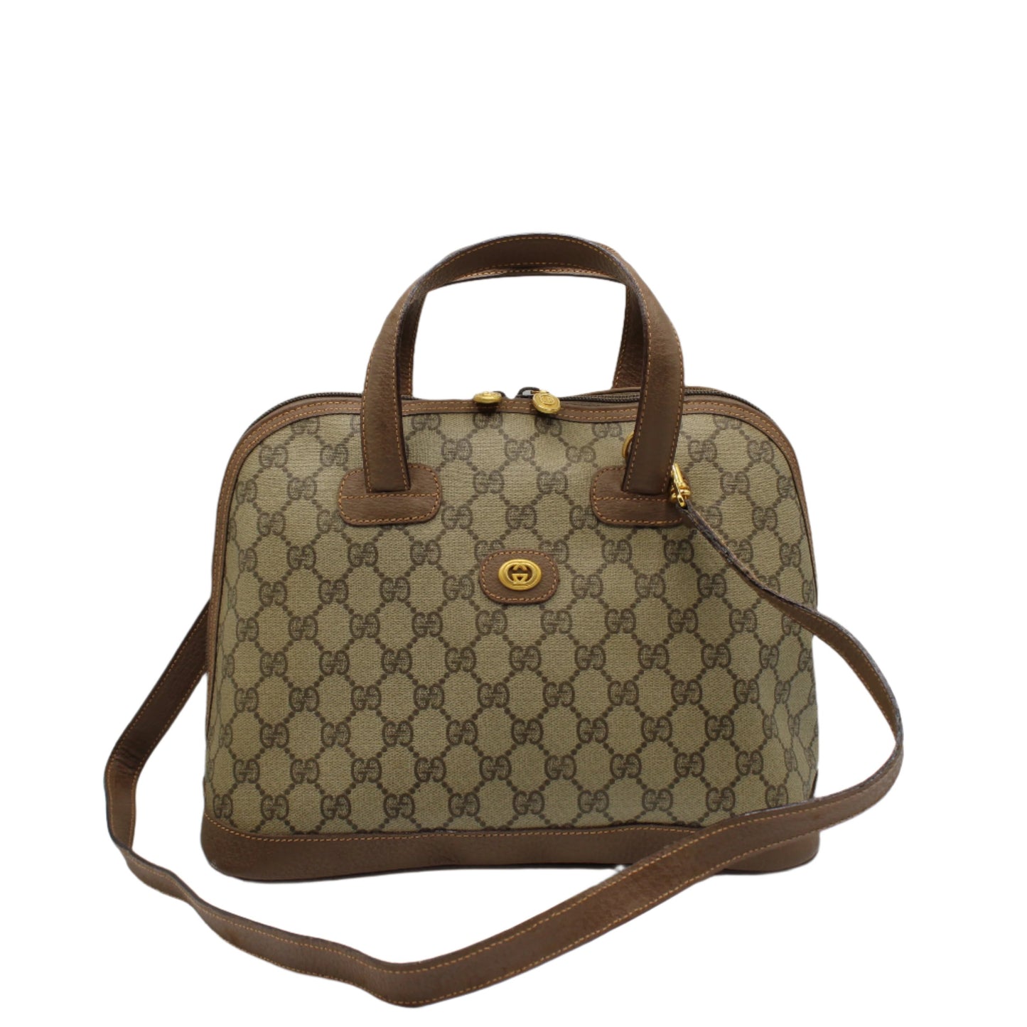 Gucci Brown GG Canvas Leather Dome Crossbody Bag