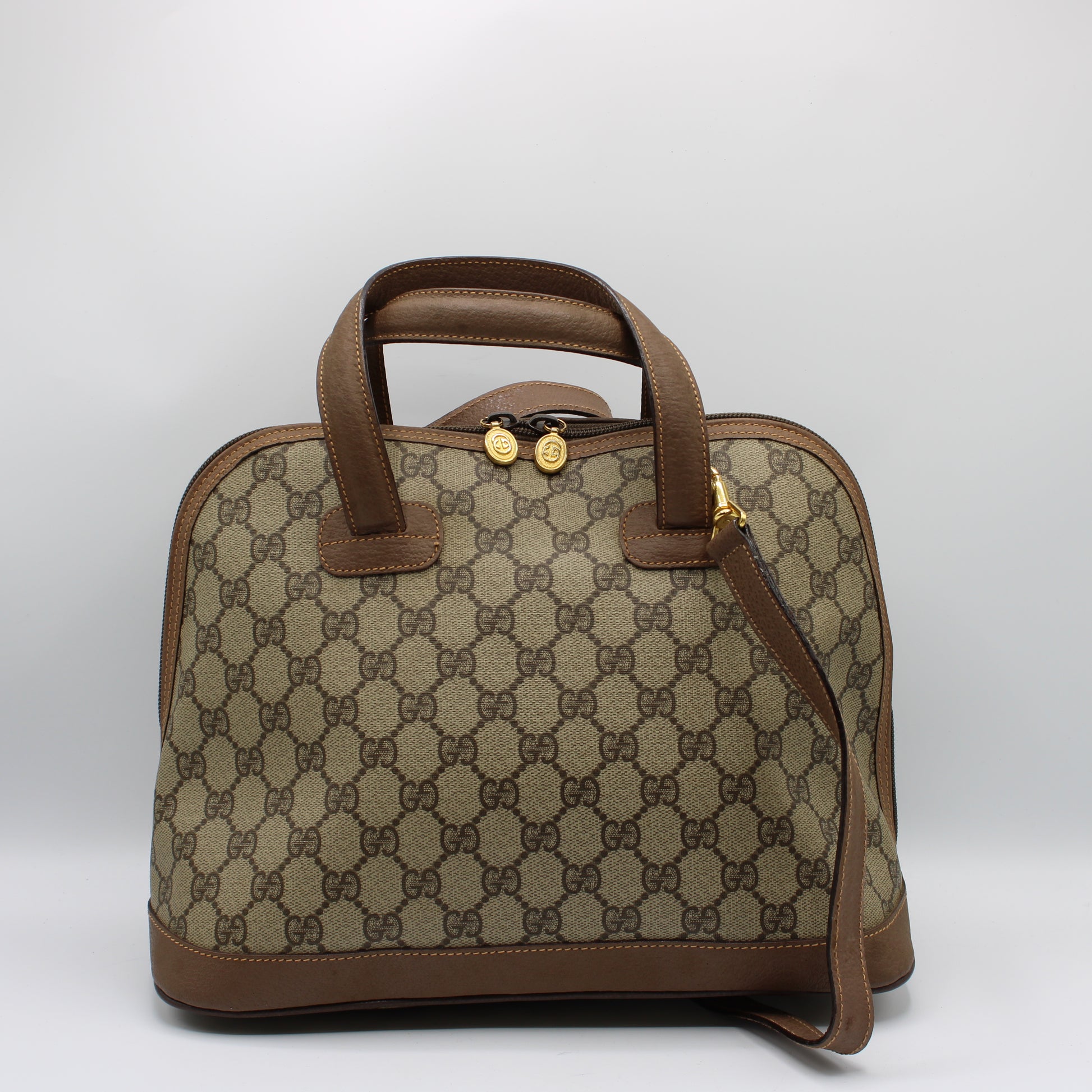 Gucci Brown GG Canvas Leather Dome Crossbody Bag back view