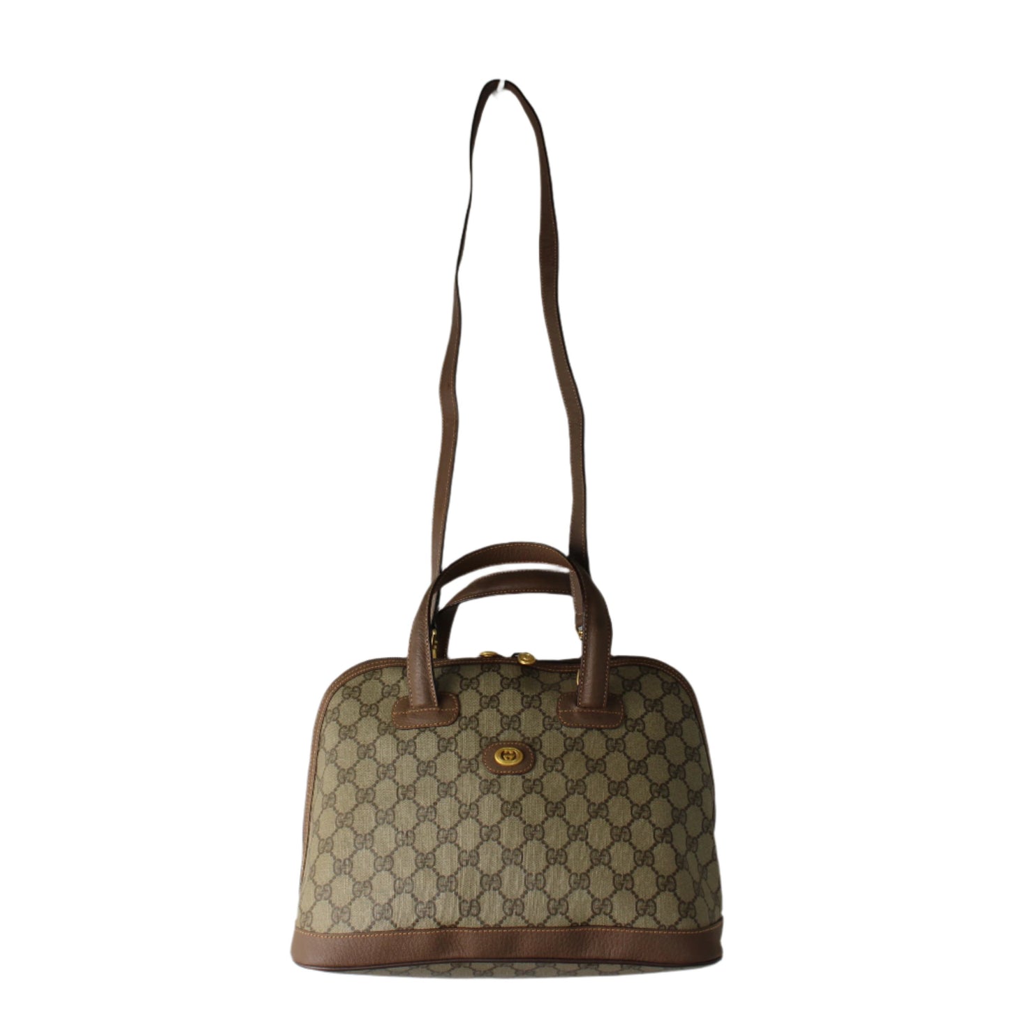 Gucci Brown GG Canvas Leather Dome Crossbody Bag full view