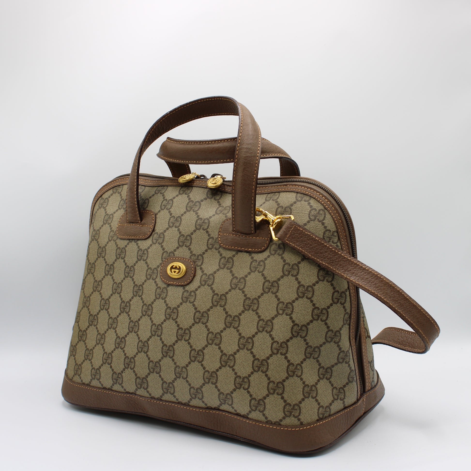 Gucci Brown GG Canvas Leather Dome Crossbody Bag side view