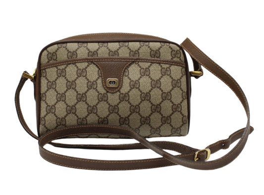 Gucci Brown GG Canvas Leather Ophidia Crossbody Bag front