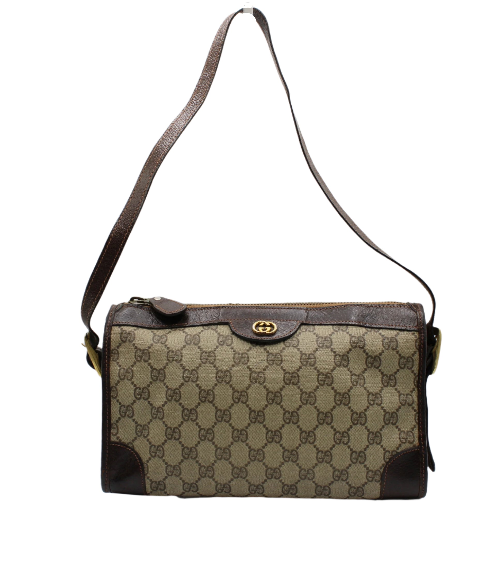 Gucci Brown GG Canvas Leather Shoulder Bag Crossbody