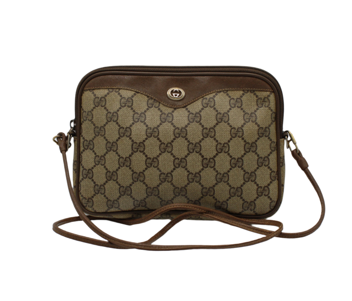 Gucci Brown GG Canvas Leather Trim Crossbody Bag