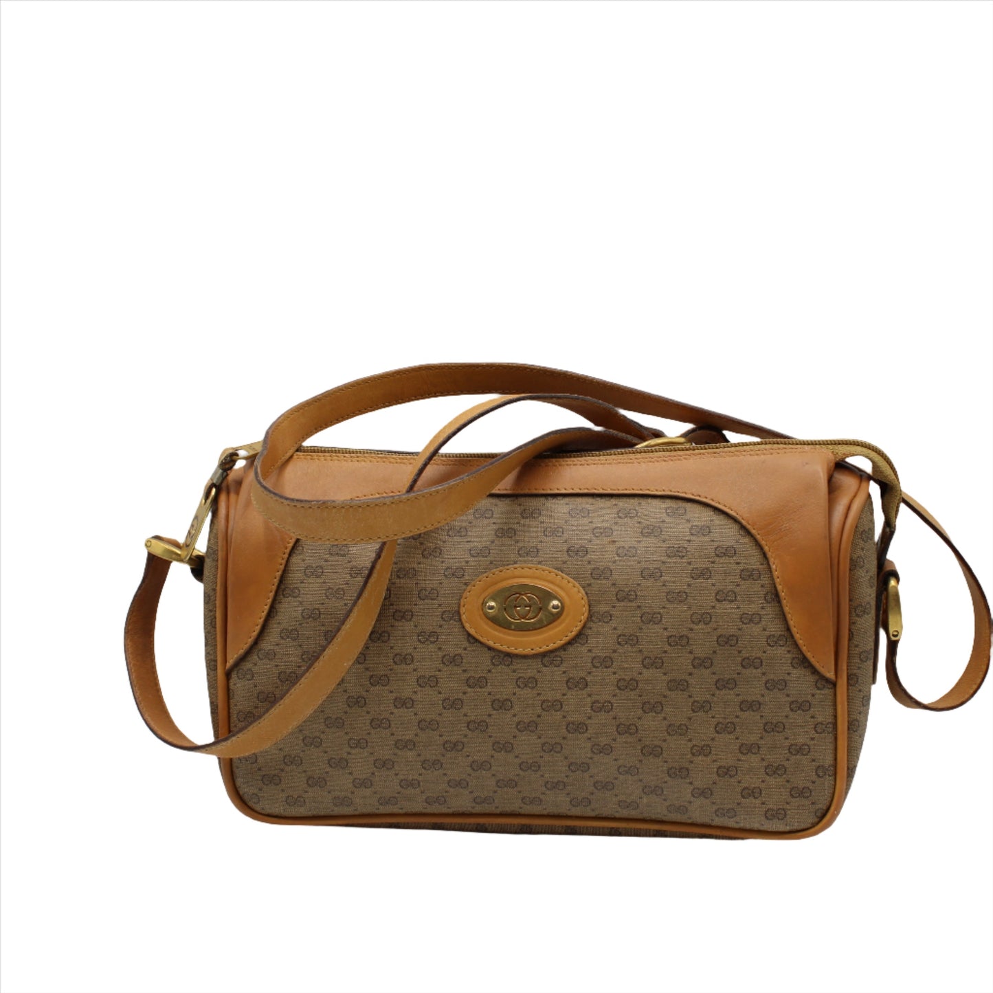 Gucci Brown GG Monogram Canvas Leather Crossbody Bag
