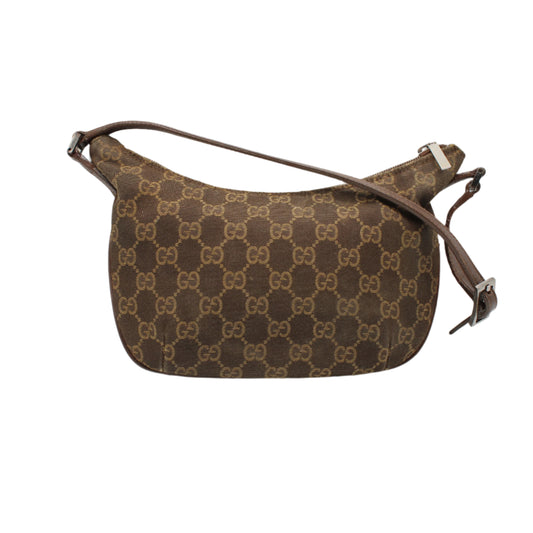 Gucci Brown GG Monogram Canvas Leather Shoulder Bag