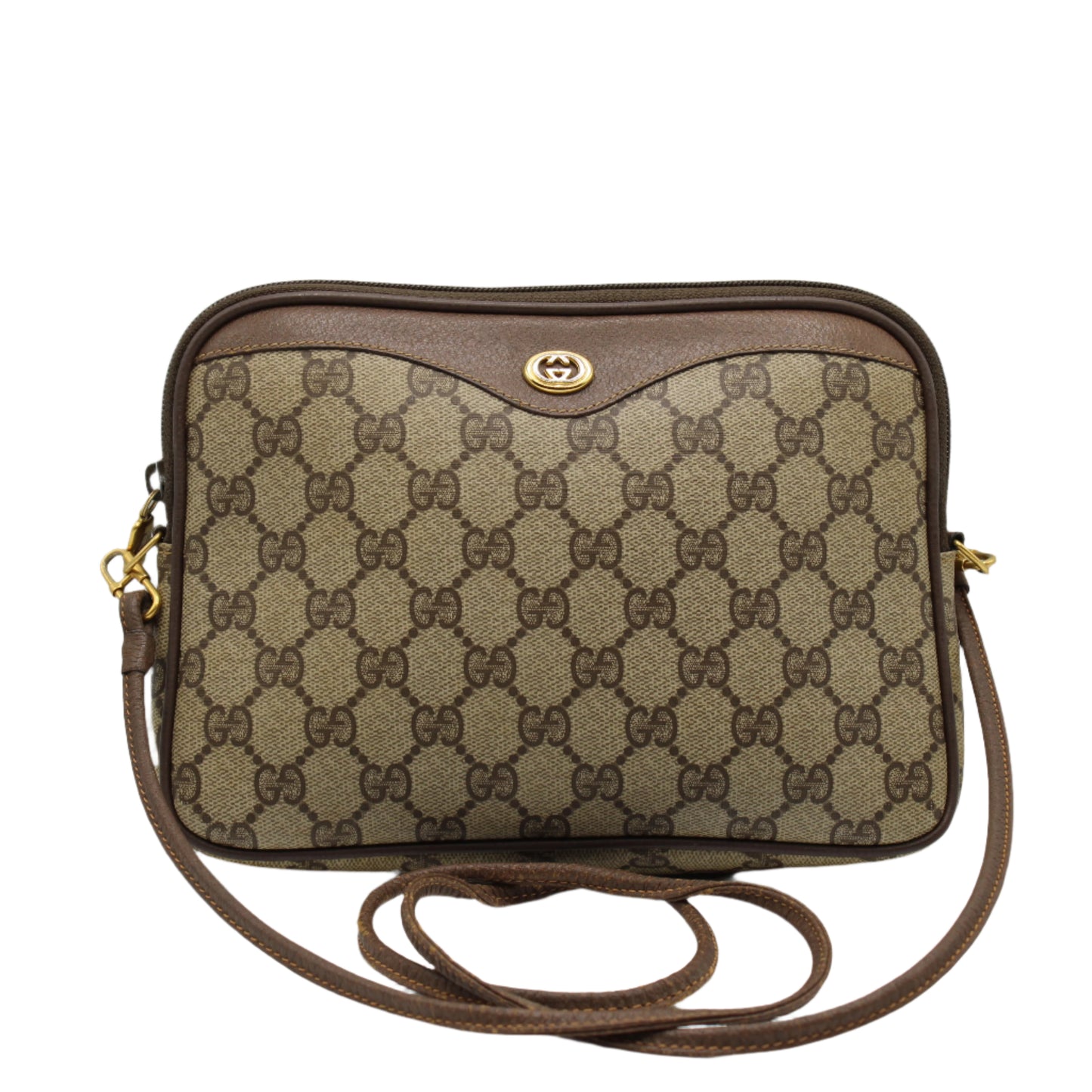 Gucci Brown GG Monogram Coated Canvas Leather Crossbody Bag