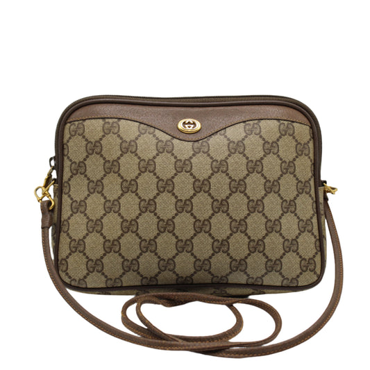 Gucci Brown GG Monogram Coated Canvas Leather Crossbody Bag
