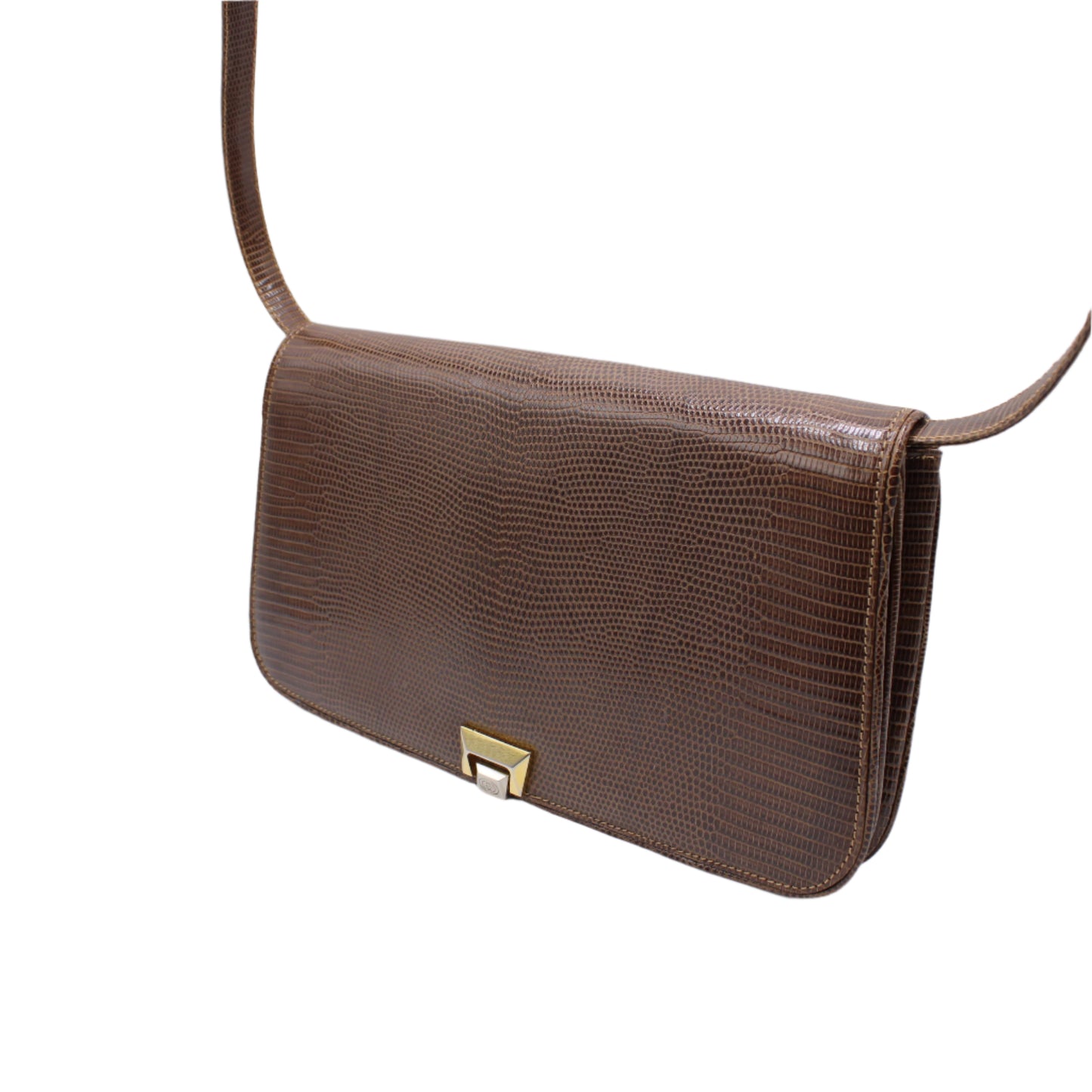 Gucci Brown Lizard Leather Convertible Crossbody Exotic Bag side view