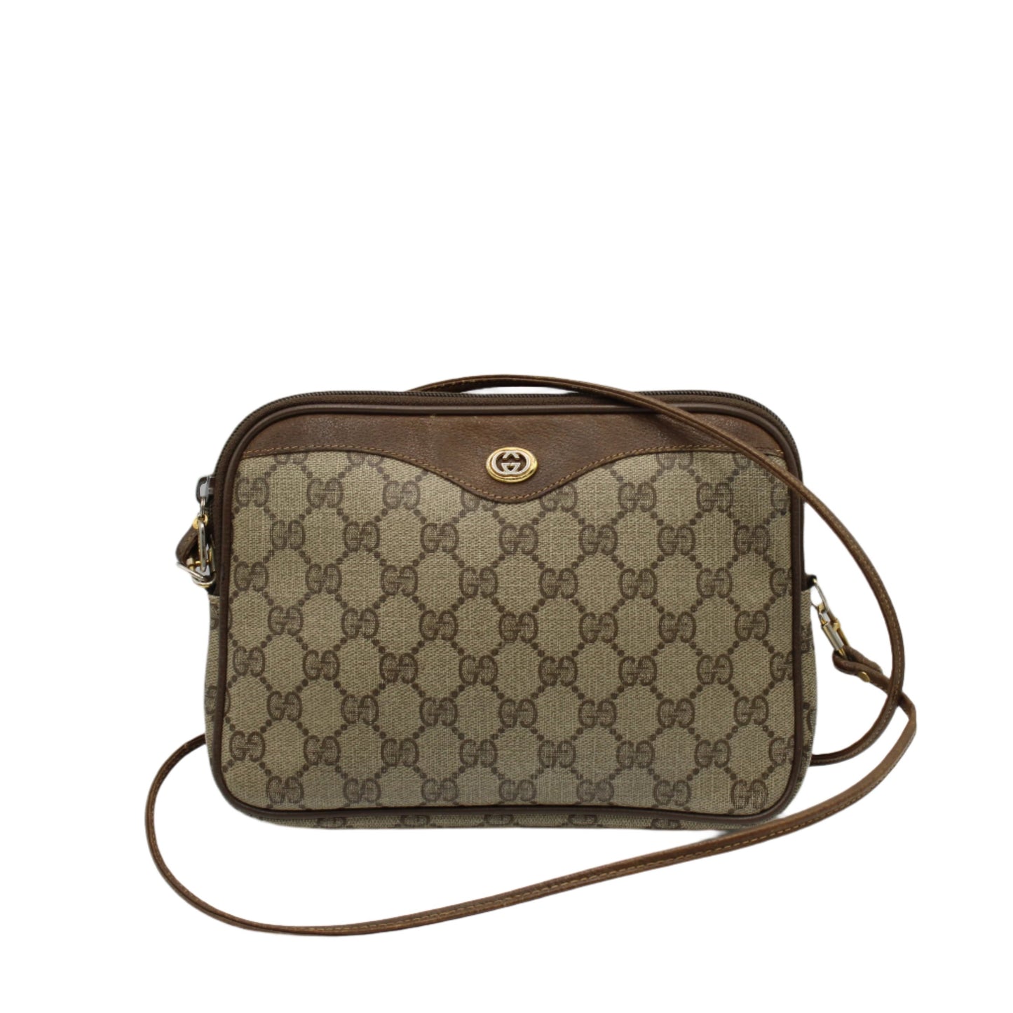 Gucci Brown Ophidia GG Monogram Leather Trim Crossbody Bag